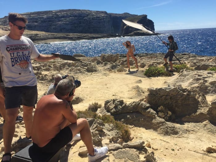 Ben Watts shooting Behind the Scenes in Malta, 2016 for SI Swimsuit.